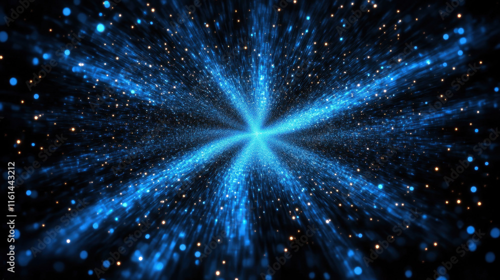 Poster dynamic abstract blue zoom background with starburst lights and energy vortex effect