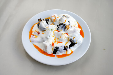 Turkish style mixed vegetable fried with yoghurt (Yogurtlu Karisik Kizartma) Karisik yogurtlama.