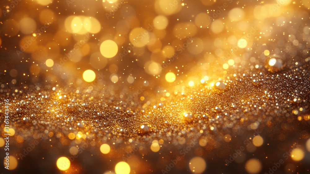 Poster golden shimmering pearl abstract background with glowing light and bokeh effect