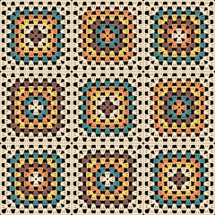 Pattern with crochet granny square wallpaper handmade decorative art design print