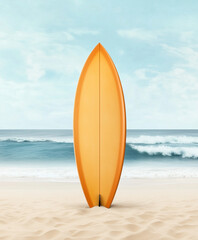 Surfboard on beach isolated on white background