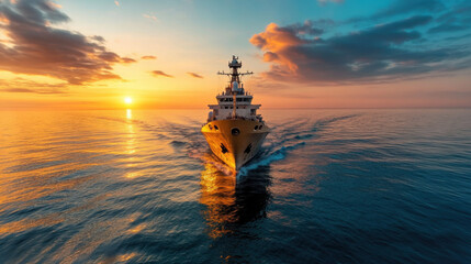 Flagship, A dynamic image of a flagship naval ship sailing, showcasing its design and motion across the water, perfect for maritime and military themes.