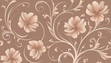 Obraz premium Floral ornament in shades of pastel brown, pattern on fabric, mocha mousse art trend, fashion design 2025