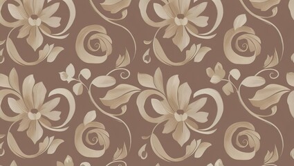 Floral ornament in shades of pastel brown, pattern on fabric, mocha mousse art trend, fashion design 2025