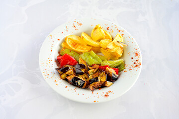 Turkish style mixed vegetable fried with yoghurt (Yogurtlu Karisik Kizartma) Karisik yogurtlama.