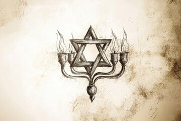 Hand-drawn Hanukkah greeting with a menorah and Star of David in a classic design.