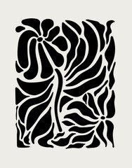 Hand drawn black organic shapes on a cream background. Elegant poster or greeting card. Abstract background.