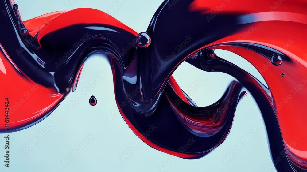 Poster vibrant red and black paint swirls create an abstract design on a light background
