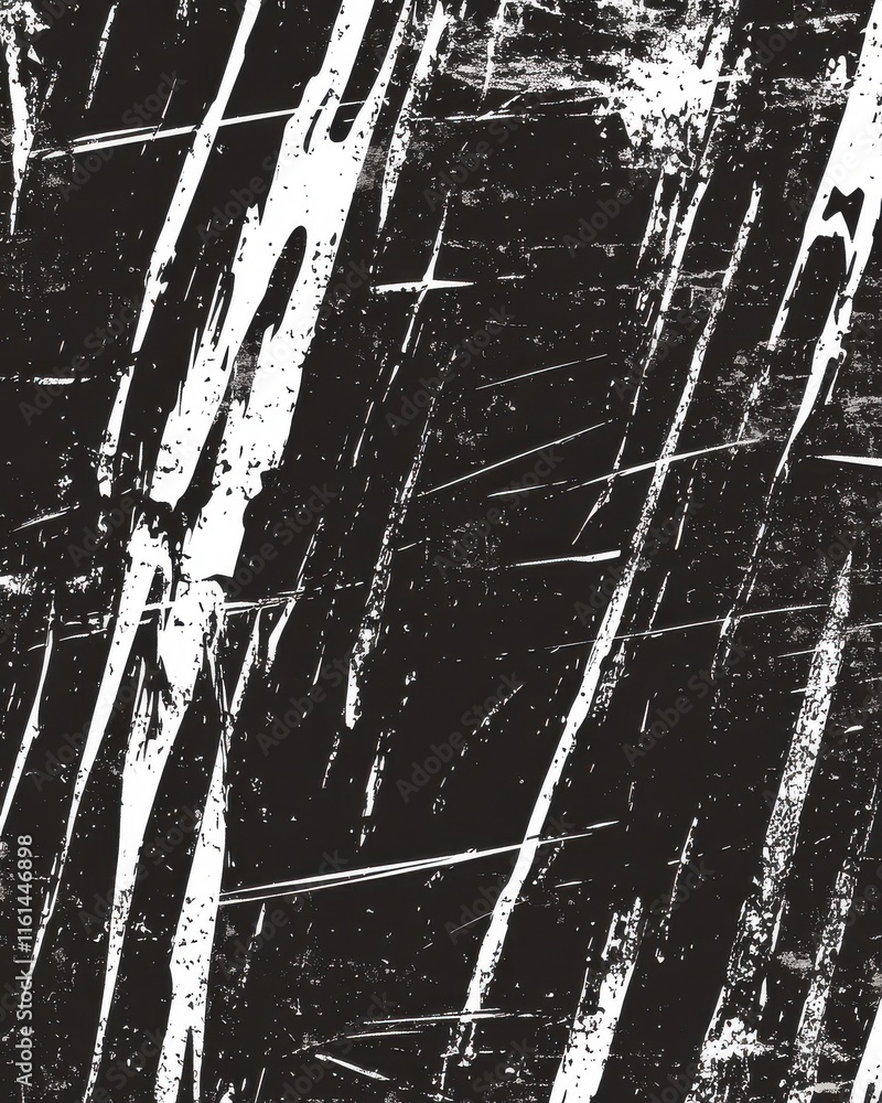 Poster abstract black and white texture with scratched and splattered patterns.