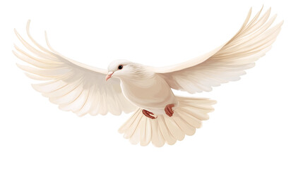 Obraz premium Beautiful white dove flying with spread wings, embodying peace, hope, and spirituality, isolated on a transparent background