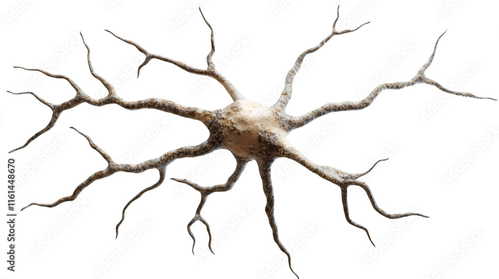 Aufkleber Realistic 3D rendering of a neuron connecting axons and dendrites transmitting nervous impulses on a transparent background