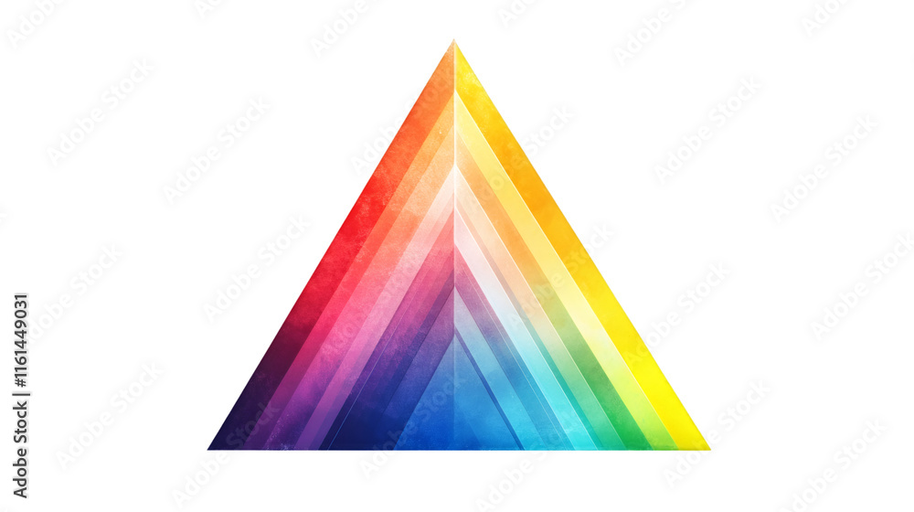 Poster Multicolored triangular shape pointing upward, featuring distressed texture against transparent backdrop