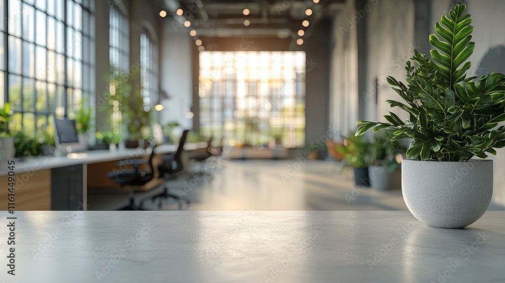 Poster blurred open space office with abstract light bokeh as the background for design