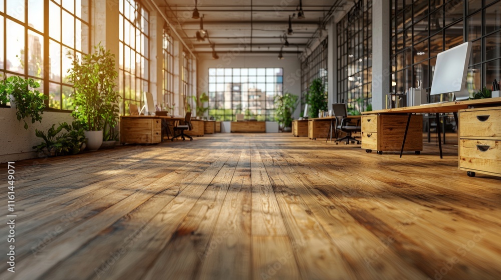 Poster abstract light bokeh in the background of a blurred office open space for design