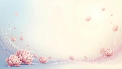 Serene yoga and meditation background with pastel gradients, lotus flowers, and abstract flowing lines