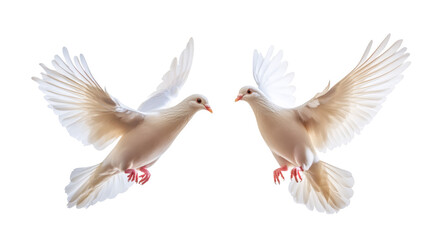 Fototapeta premium White doves soaring, wings spread wide, symbolizing peace and harmony against transparent backdrop