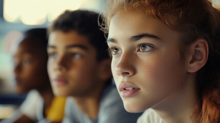 Obraz premium Three diverse children attentively watching something.