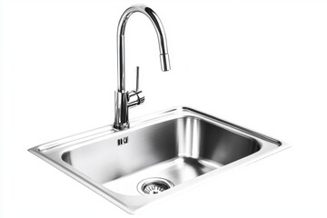 Fototapeta premium Sleek stainless steel kitchen sink with a modern faucet, showcasing durability and style.
