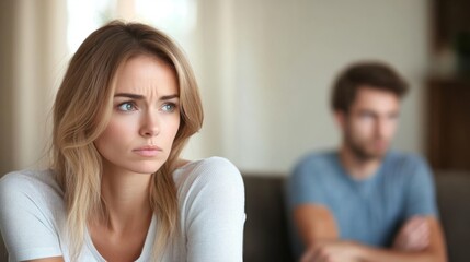 Serious sad woman thinking over a problem, man aside, meeting therapist, poor chance of getting pregnant after 40, unmet expectations, unable to handle family finances, interested in different things