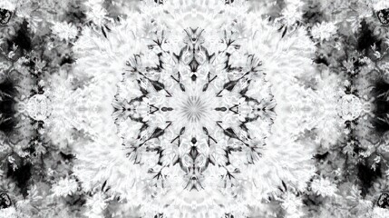 Black and white abstract kaleidoscope mandala pattern.