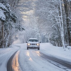 Winter road and driving conditions, emphasizing seasonal elements.