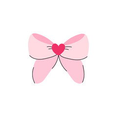 Fototapeta premium Sweet pink ribbon bow with a heart centerpiece ideal for festive and elegant decorations.