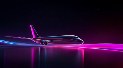 Digital airplane flying into the distance Geometric polygonal airliner on a night sky background Travel and technology vector
