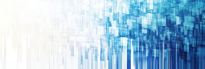Abstract blue and white geometric background with vertical lines and squares.