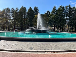 Fountain in Hibiya Park in spring, Tokyo
