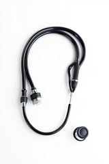A black stethoscope used for medical examinations and health monitoring.