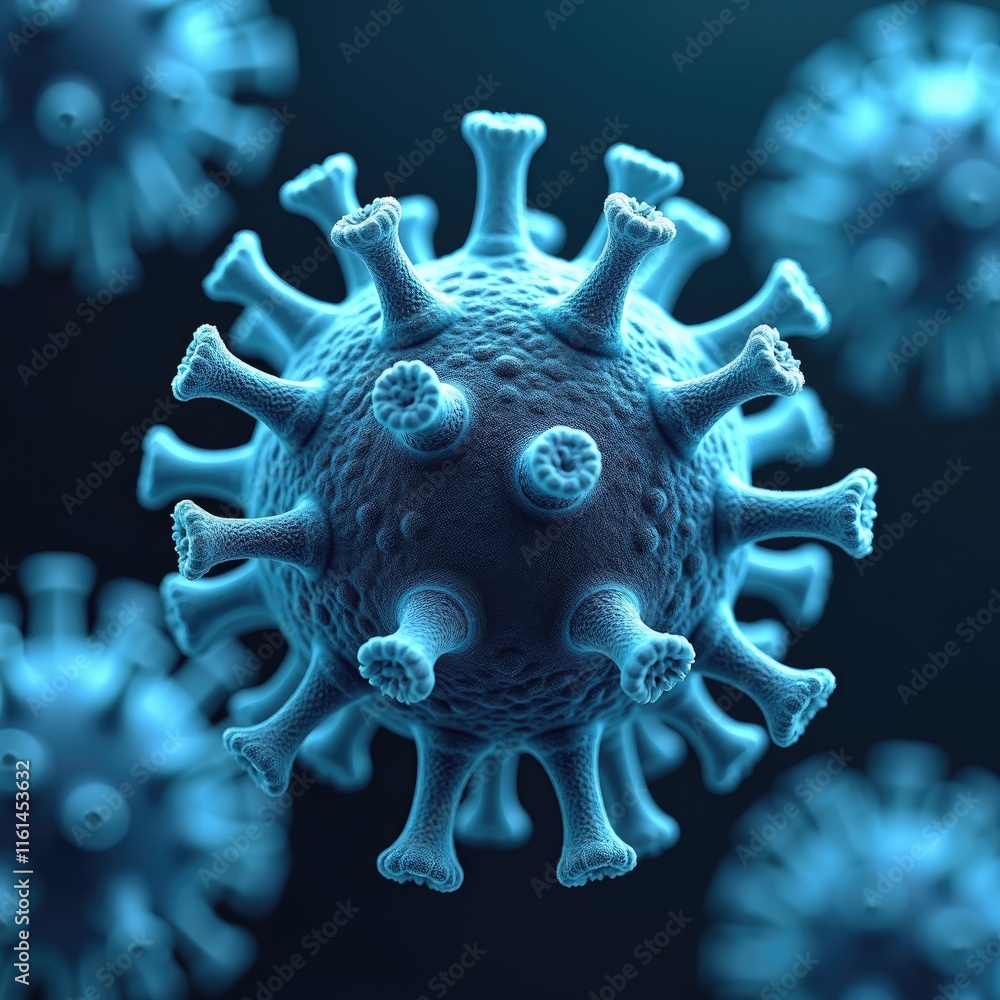 Aufkleber Microscopic view of virus particle rendering complex structure and surface features medical scientific visuals