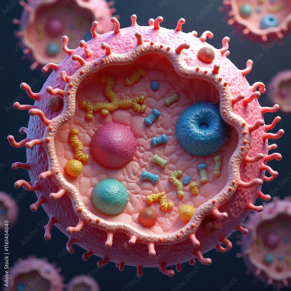 Poster microscopic view of cell internal structures and components illustration of cellular biology