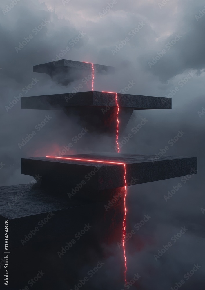 Poster a stack of three blocks with a red line running down the middle