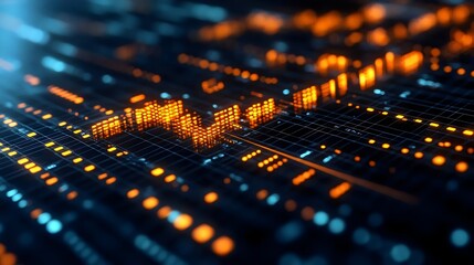 A computer screen with a lot of orange and blue lines