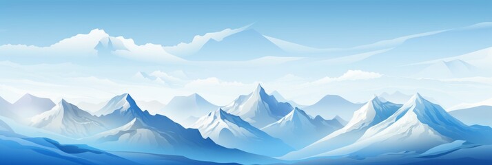 Fototapeta premium A serene and expansive panoramic view of majestic snow-capped mountain peaks under a clear blue sky, evoking a sense of tranquility and natural grandeur.