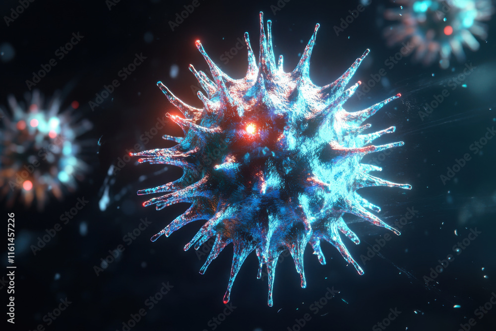 Poster microscopic view of a virus particle