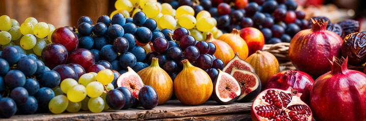 Fototapeta premium delicious different fresh fruits at the market Israel, sunny day