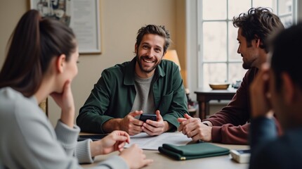 Fototapeta premium Smiling Man Leading Informal Team Discussion