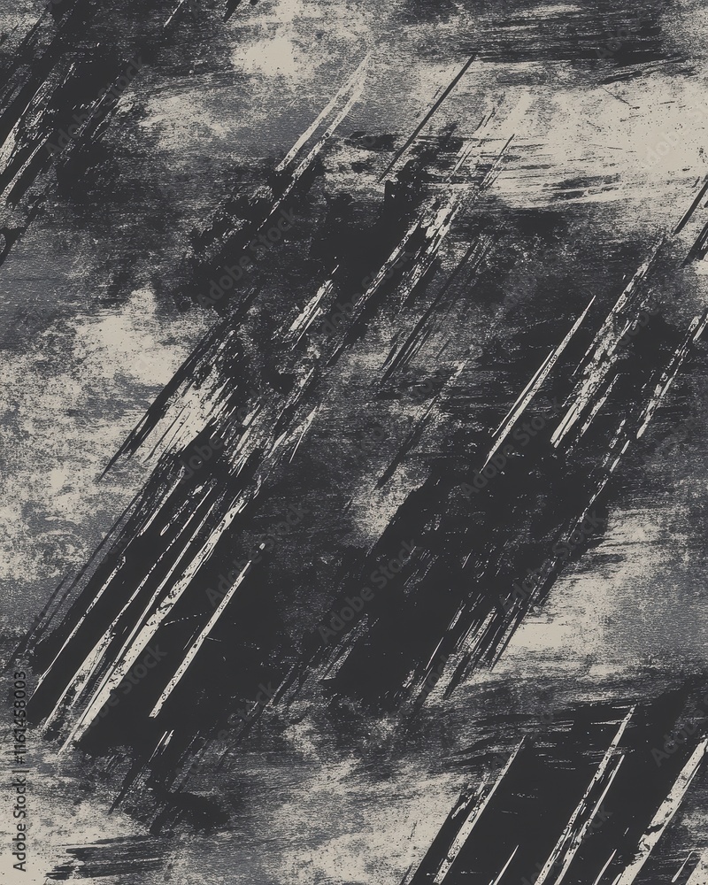 Poster abstract black and white texture with dynamic brush strokes, conveying a sense of movement and depth