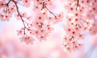 Delicate pink cherry blossoms in spring