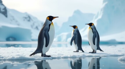 Fototapeta premium penguins standing on the icy terrain of Antarctica