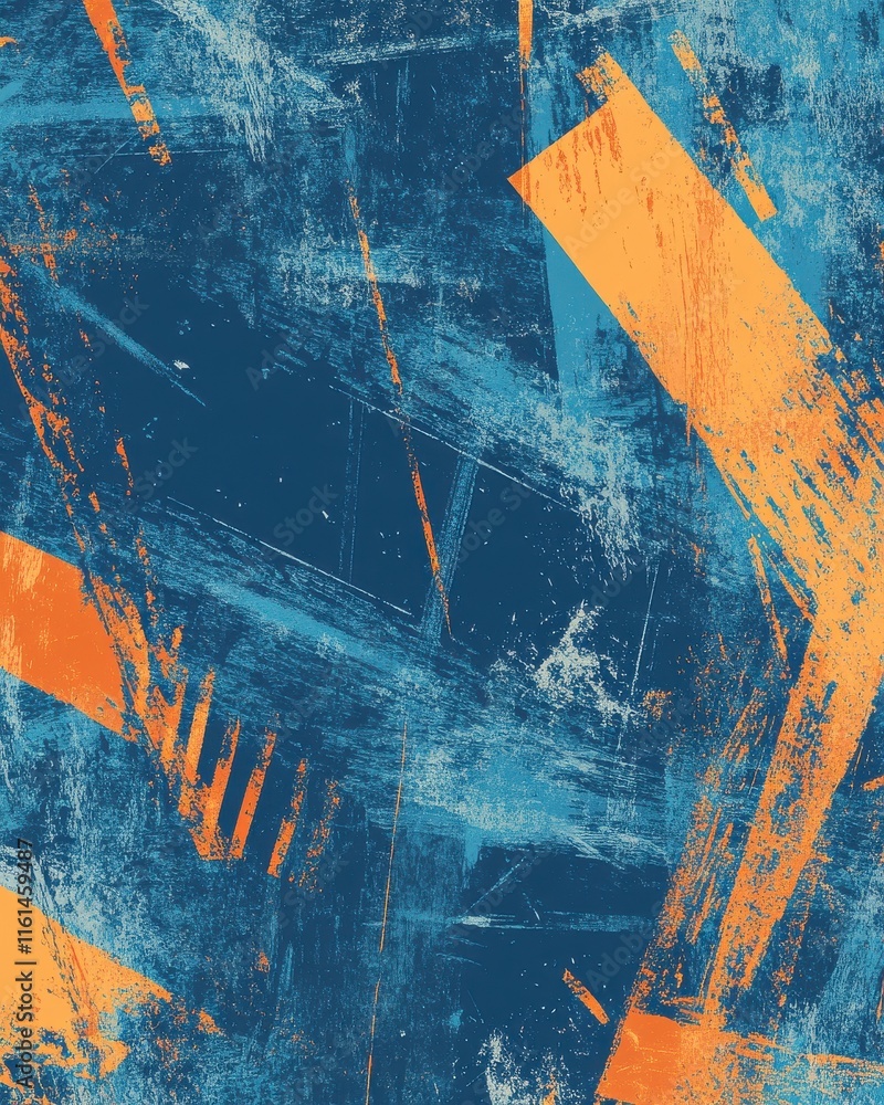 Aufkleber vibrant abstract texture with bold orange and blue brush strokes creating a dynamic visual impact.