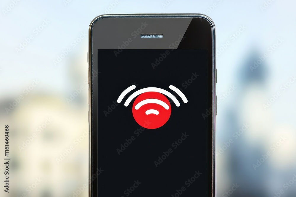 Poster An smartphone displaying a red recording icon, symbolizing audio or video capture in a modern setting.