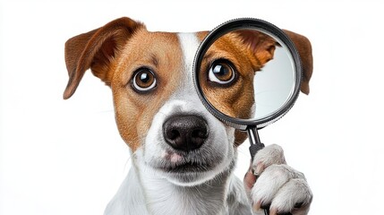 earching dog with magnifying glass