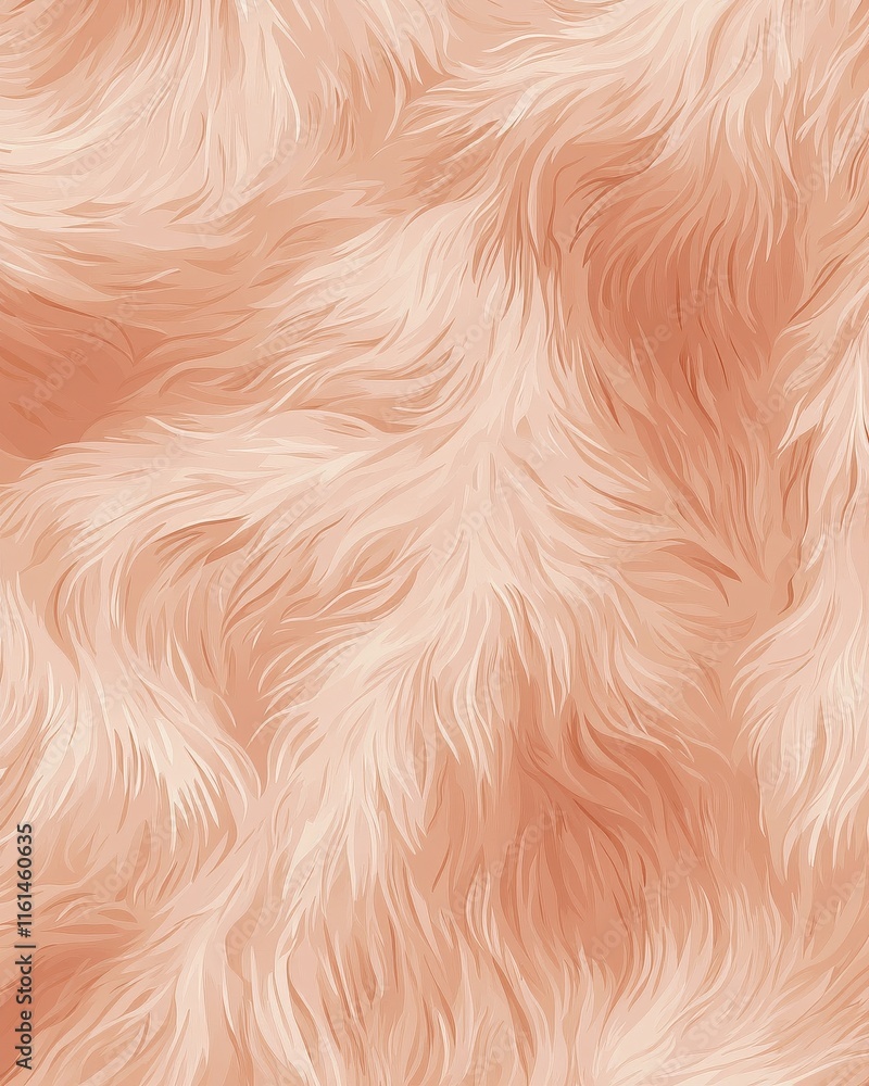 Poster a close-up view of soft, light peach-colored faux fur texture with wavy patterns, adding a cozy touc