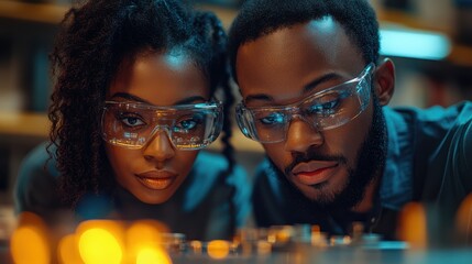 Focused engineers collaborating on project.