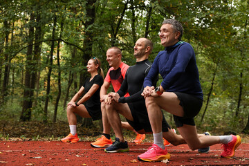 Group of people stretching in park. Healthy lifestyle