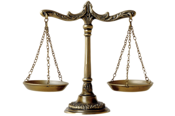 A decorative brass balance scale symbolizing justice and fairness.
