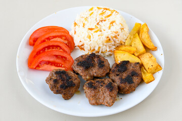 Meatball between bread (Turkish name : ekmek arasi kofte ) Izgara kofte. Manisa, Akcaabat, Akhisar  kofte. Delicious meat grilled meatballs.