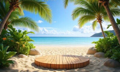 Tranquil beach scene with palm trees